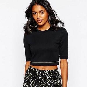 River Island 3/4 Sleeve Crop Top w/ Zipper Detail